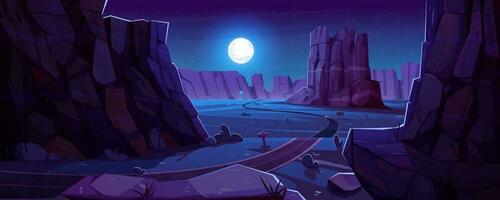 cartone animato autostrada in esecuzione attraverso notte canyon vettore