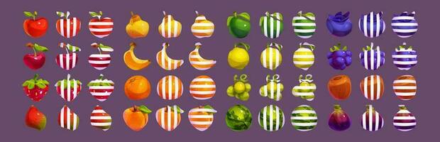 ui mobile gioco frutta con strisce illustrazione vettore