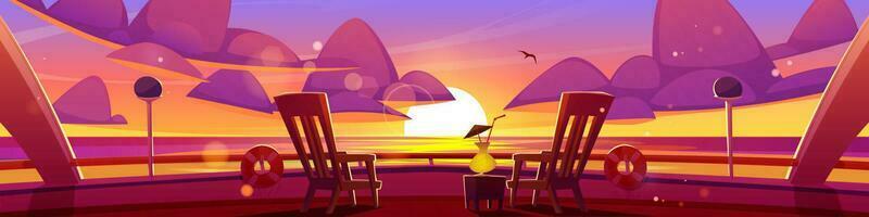 tramonto mare Visualizza a partire dal crociera nave ponte cartone animato vettore