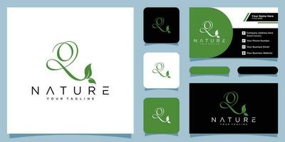 iniziale lettera q con foglia lusso logo. verde foglia logo con attività commerciale carta design premio vettore