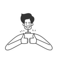 mano disegnato scarabocchio sorridente persona con pollice su gesto illustrazione vettore