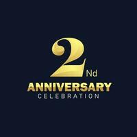 2 ° anniversario logo disegno, d'oro anniversario logo. 2 ° anniversario modello, 2 ° anniversario celebrazione vettore