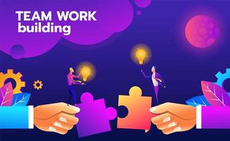 idea di costruzione di puzzle di lavoro di squadra. concetto di collaborazione, comunicazione e soluzione