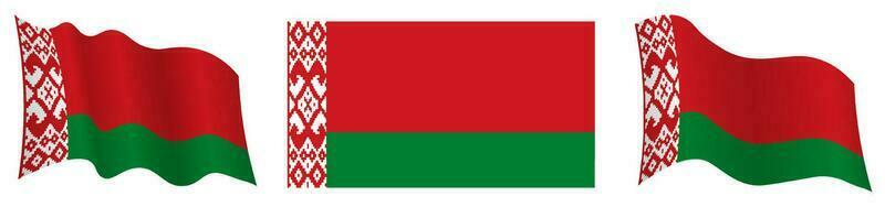 bandiera di repubblica di bielorussia nel statico posizione e nel movimento, svolazzanti nel vento nel esatto colori e taglie, su bianca sfondo vettore