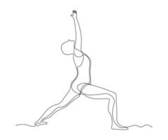 astratto yoga posa, ginnastica continuo uno linea disegno vettore