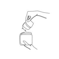 un' donna detiene un' sanitario tampone per mestruazione nel sua mano, un' vettore illustrazione disegnato di mano con un' singolo linea. vettore