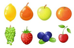 frutta e frutti di bosco cartone animato illustrazione impostare. gioco interfaccia elementi. vettore