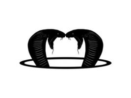 silhouette di il Due re cobra testa sorgere a partire dal il cerchio buco per logo genere. vettore illustrazione