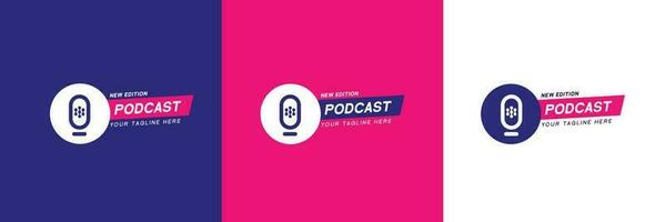 unico Podcast logo con microfono forma concetto e colore variante Schermo. vettore