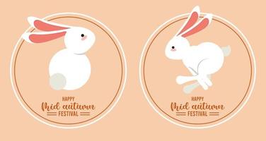 carta di lettere di metà autunno felice con conigli che saltano cornici circolari vettore