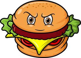 arrabbiato hamburger cartone animato portafortuna personaggio vettore