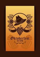 festival di celebrazione dell'oktoberfest con cappello tirolese e barattoli di birra vettore