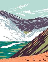 valle dei diecimila fumi situata nel parco nazionale di katmai e riserva piena di flusso di cenere dall'eruzione di novarupta in alaska wpa poster art vettore