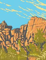 la formazione rocciosa del grande burrito nella vera area nascosta della valle del joshua tree national park california wpa poster art vettore