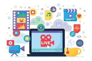 icona del concetto di idea di produzione di streaming live multimediale vettore