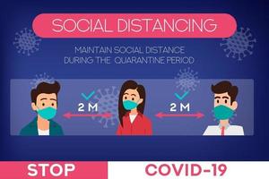 concetto di distanza sociale le persone che indossano una maschera medica fermano la prevenzione del coronavirus covid19 vettore