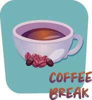 caffè rompere etichetta. carino cartone animato tazza con caffè fagioli vettore illustrazione. caffè rompere bandiera