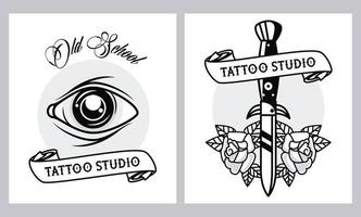 grafica di studio di tatuaggi occhio umano e pugnale vettore
