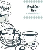 poster di lettering tempo colazione con ingredienti impostati vettore