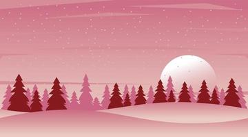 paesaggio invernale di bellezza rosa con scena della foresta vettore