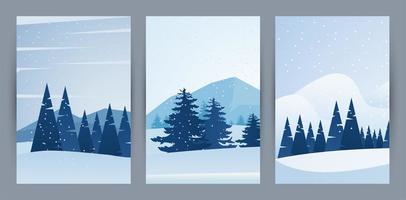 bellezza inverno tre scene di paesaggi con la foresta vettore