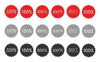 100 percentuale icona vettore - 100 per cento emblema logo - originale etichetta impostato - garanzia, garanzia, certificato, distintivo, francobollo genuino, icona impostato rosso nero