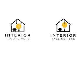 interno minimalista camera, galleria mobilia logo design vettore