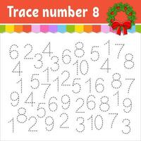 tracciare numero . grafia la pratica. apprendimento numeri per bambini. formazione scolastica sviluppando foglio di lavoro. attività pagina. Natale tema. isolato vettore illustrazione nel carino cartone animato stile.