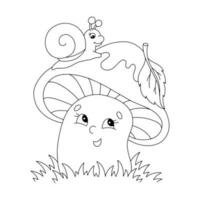colorazione libro pagina per bambini. fungo e lumaca. cartone animato stile carattere. vettore illustrazione isolato su bianca sfondo.