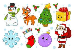 impostato di adesivi con carino cartone animato personaggi. inverno clipart. mano disegnato. colorato pacchetto. . toppa badge collezione per bambini. vettore