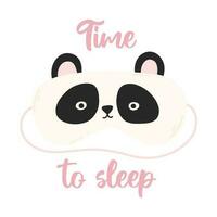 dormire maschera panda. lettering tempo per dormire. vettore illustrazione. piatto stile. bambini scritta.