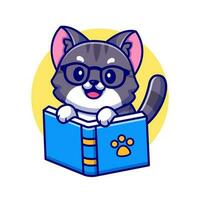 carino gatto lettura libro cartone animato vettore icona illustrazione. animale formazione scolastica icona concetto isolato premio vettore. piatto cartone animato stile