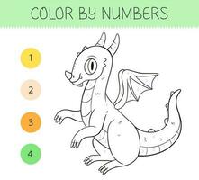 colore di numeri colorazione libro per bambini con carino Drago. colorazione pagina con cartone animato Drago. monocromatico nero e bianca. vettore illustrazione.