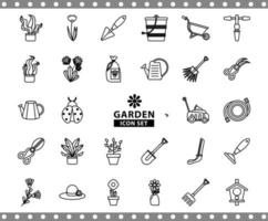 pacchetto di icone di stile di linea di attrezzi da giardinaggio vettore