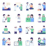 set di icone di assistenza sanitaria con i medici vettore