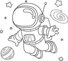 vettore illustrazione di carino astronauta e spazio per colorazione pagina e colorazione libro