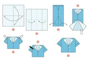 camicia origami schema lezione in movimento modello. origami per bambini. passo di passo Come per rendere un' carino origami stoffa. vettore illustrazione.