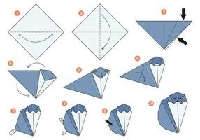 Britannico capelli corti gatto origami schema lezione in movimento modello. origami per bambini. passo di passo Come per rendere un' carino origami gatto. vettore illustrazione.