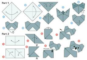 koala origami schema lezione in movimento modello. origami per bambini. passo di passo Come per rendere un' carino origami koala. vettore illustrazione.
