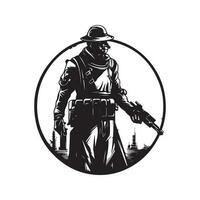 eroico militare scienza finzione, Vintage ▾ logo linea arte concetto nero e bianca colore, mano disegnato illustrazione vettore