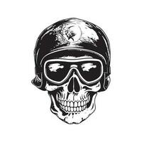 cranio indossare sciare occhiali, Vintage ▾ logo linea arte concetto nero e bianca colore, mano disegnato illustrazione vettore