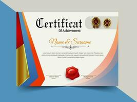 creativo certificato di realizzazione modello design. lusso elegante blu e oro diploma, aziendale formazione certificato design vettore