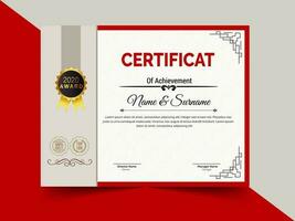 creativo certificato di realizzazione modello design. lusso elegante blu e oro diploma, aziendale formazione certificato design vettore