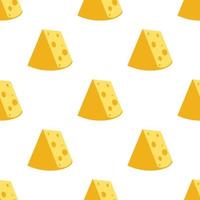 modello senza cuciture di formaggio. pezzi di formaggio giallo, isolato su uno sfondo bianco. pezzi di formaggio di varie forme. illustrazione vettoriale piatta