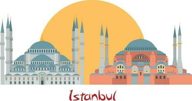 Istanbul bandiera illustrazione con blu moschea e hagia sophia vettore