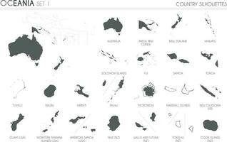 impostato di 22 alto dettagliato silhouette mappe di oceanico paesi e territori, e carta geografica di Oceania vettore illustrazione.