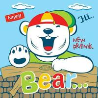 bambino orso ridere carino cartone animato grafico maglietta design. vettore illustrazione