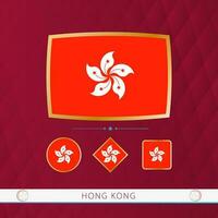 impostato di hong kong bandiere con oro telaio per uso a sportivo eventi su un' Borgogna astratto sfondo. vettore