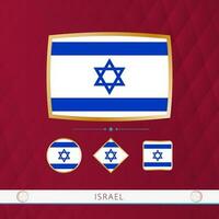 impostato di Israele bandiere con oro telaio per uso a sportivo eventi su un' Borgogna astratto sfondo. vettore