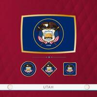 impostato di Utah bandiere con oro telaio per uso a sportivo eventi su un' Borgogna astratto sfondo. vettore